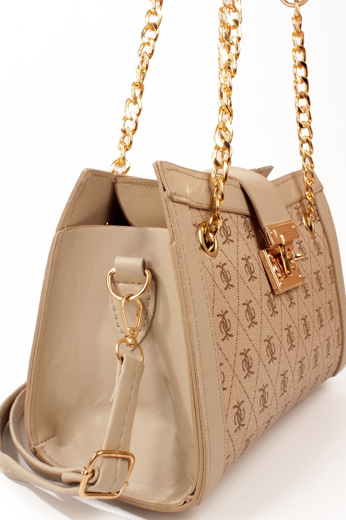 LWE10832-SyhTalhaLuwwe Bag'sKadın Zincir Detaylı Askı Desenli Deri Fermuarlı ve Toka Kemerli Kapamalı El ve Omuz Çantası (10832)