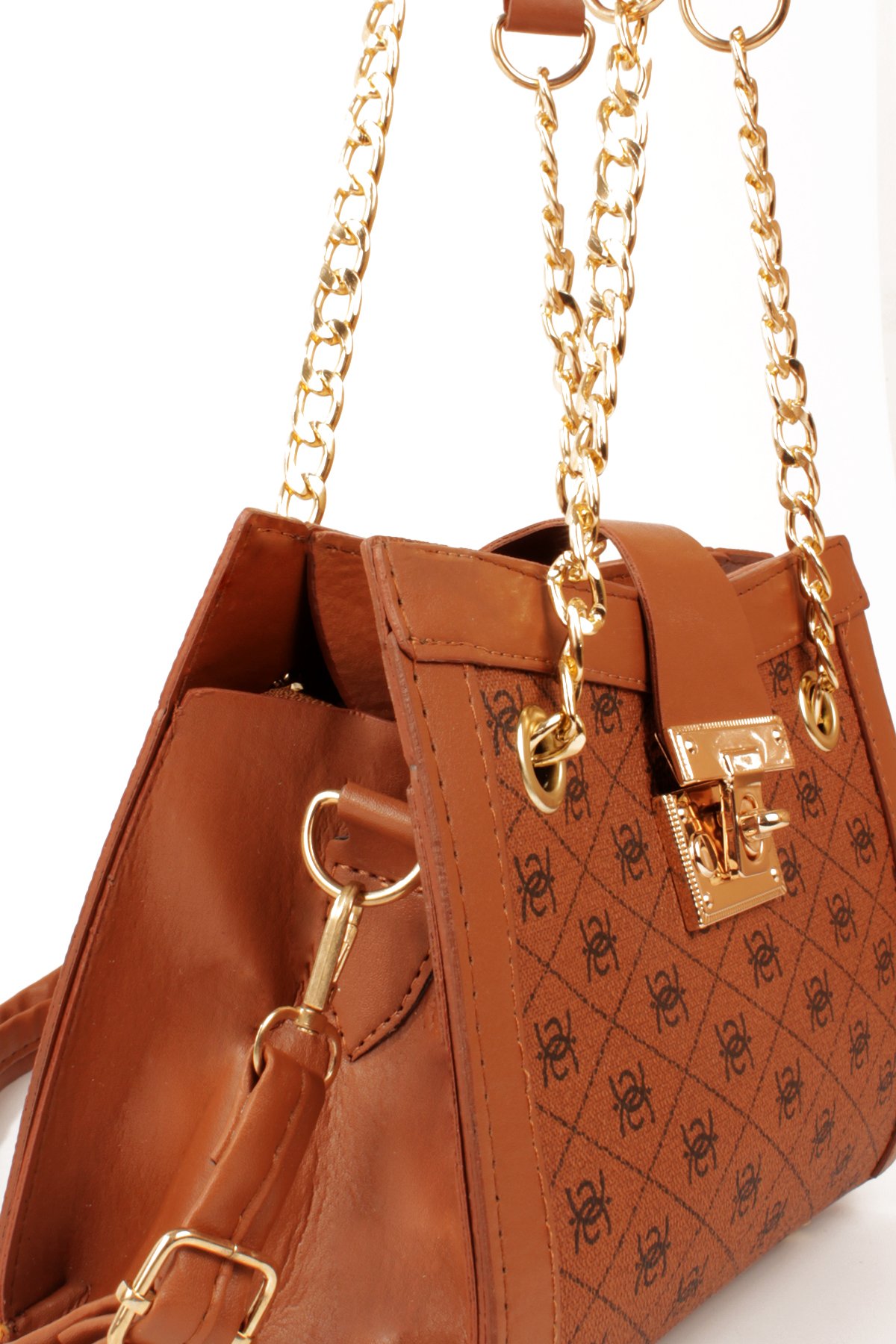 LWE10832-SyhTalhaLuwwe Bag'sKadın Zincir Detaylı Askı Desenli Deri Fermuarlı ve Toka Kemerli Kapamalı El ve Omuz Çantası (10832)