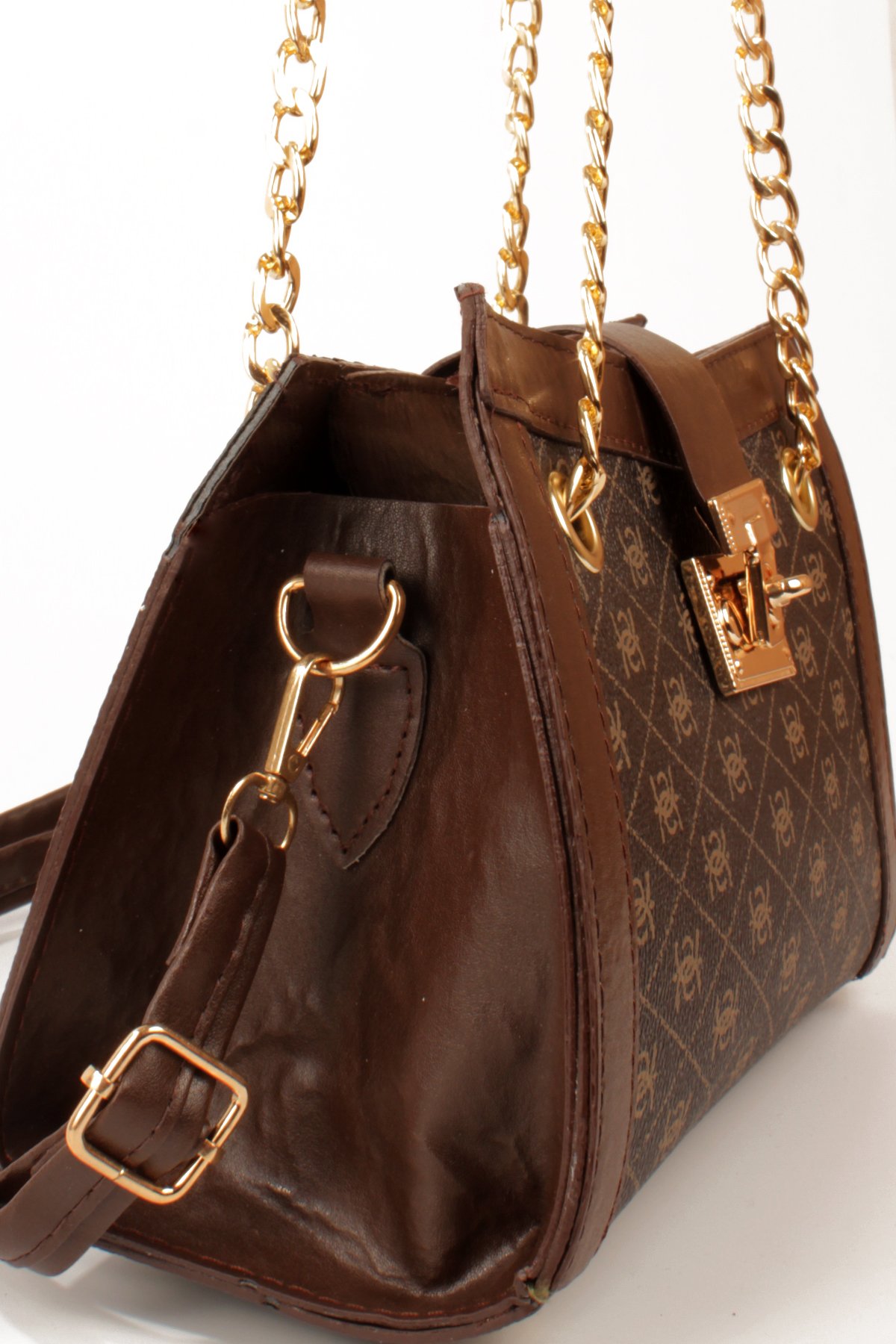 LWE10832-SyhTalhaLuwwe Bag'sKadın Zincir Detaylı Askı Desenli Deri Fermuarlı ve Toka Kemerli Kapamalı El ve Omuz Çantası (10832)