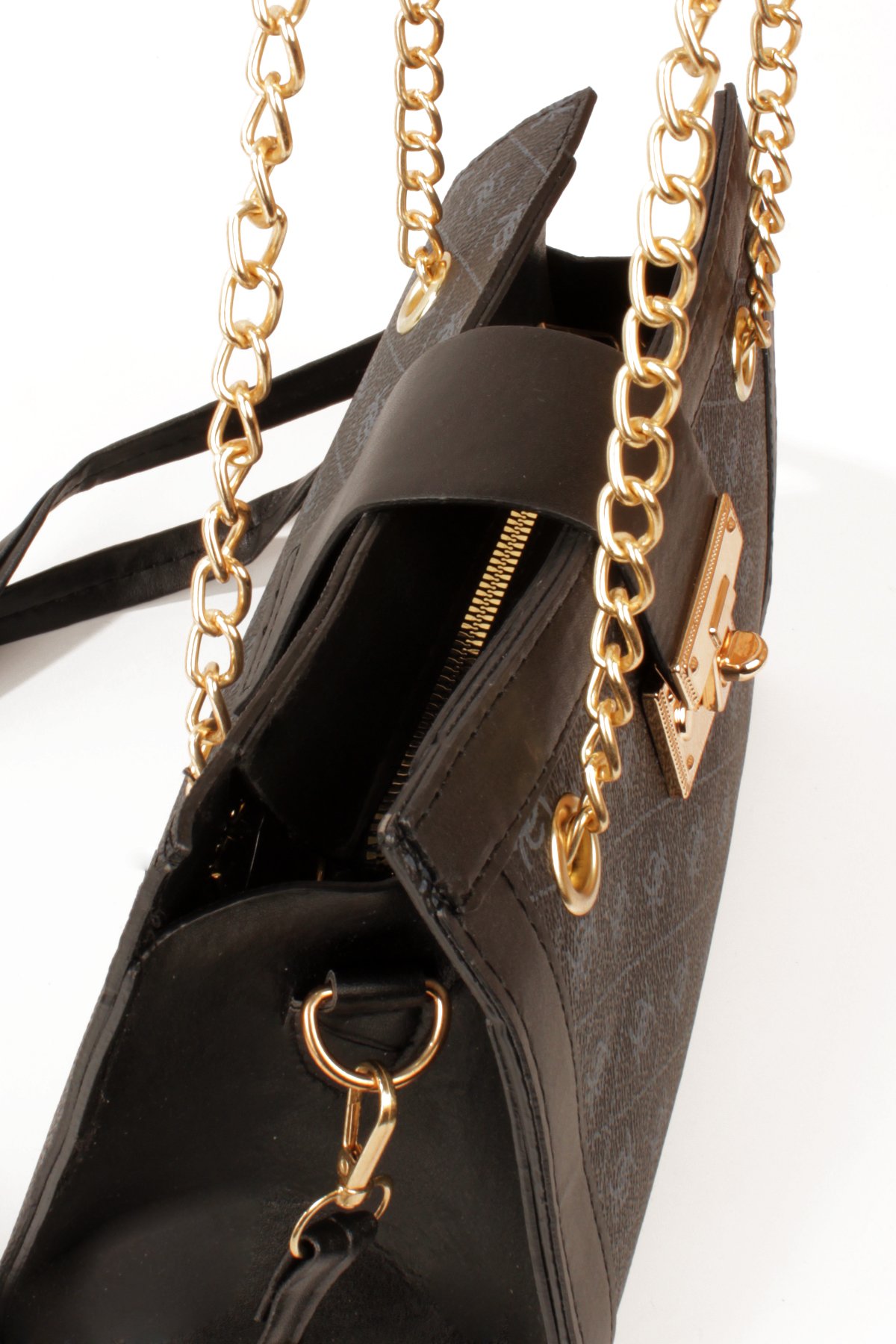 LWE10832-SyhTalhaLuwwe Bag'sKadın Zincir Detaylı Askı Desenli Deri Fermuarlı ve Toka Kemerli Kapamalı El ve Omuz Çantası (10832)