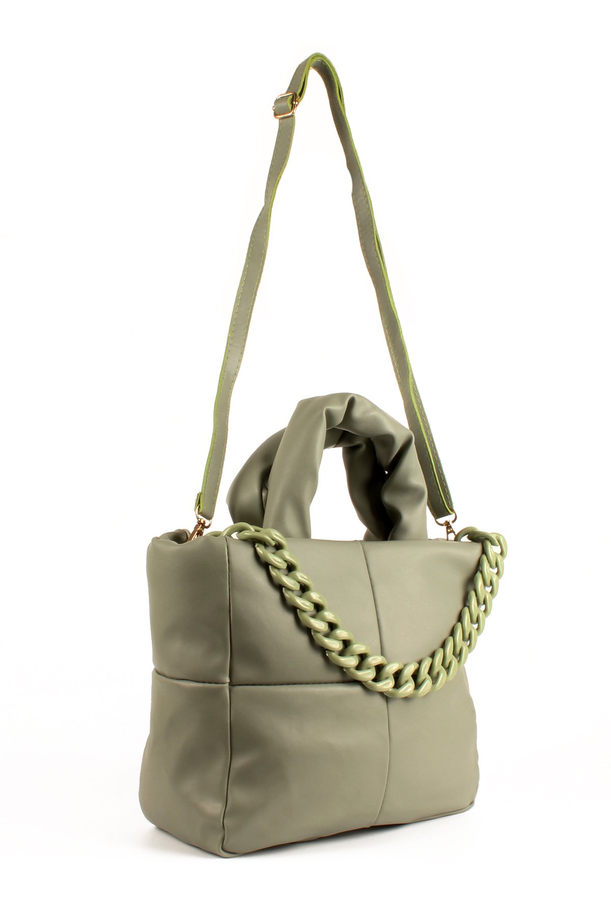 LWE1703-SyhTalhaLuwwe Bag'sKadın Zincir Detaylı Yumuşak Deri Kapitoneli Şişme Kol ve Omuz Çantası (1703)