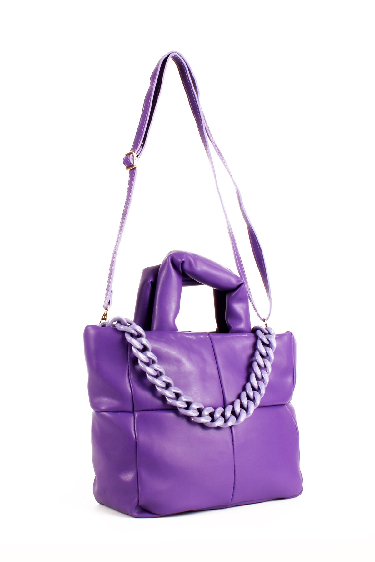 LWE1703-SyhTalhaLuwwe Bag'sKadın Zincir Detaylı Yumuşak Deri Kapitoneli Şişme Kol ve Omuz Çantası (1703)