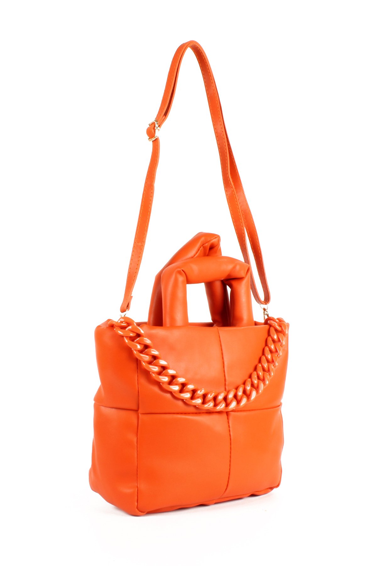 LWE1703-SyhTalhaLuwwe Bag'sKadın Zincir Detaylı Yumuşak Deri Kapitoneli Şişme Kol ve Omuz Çantası (1703)