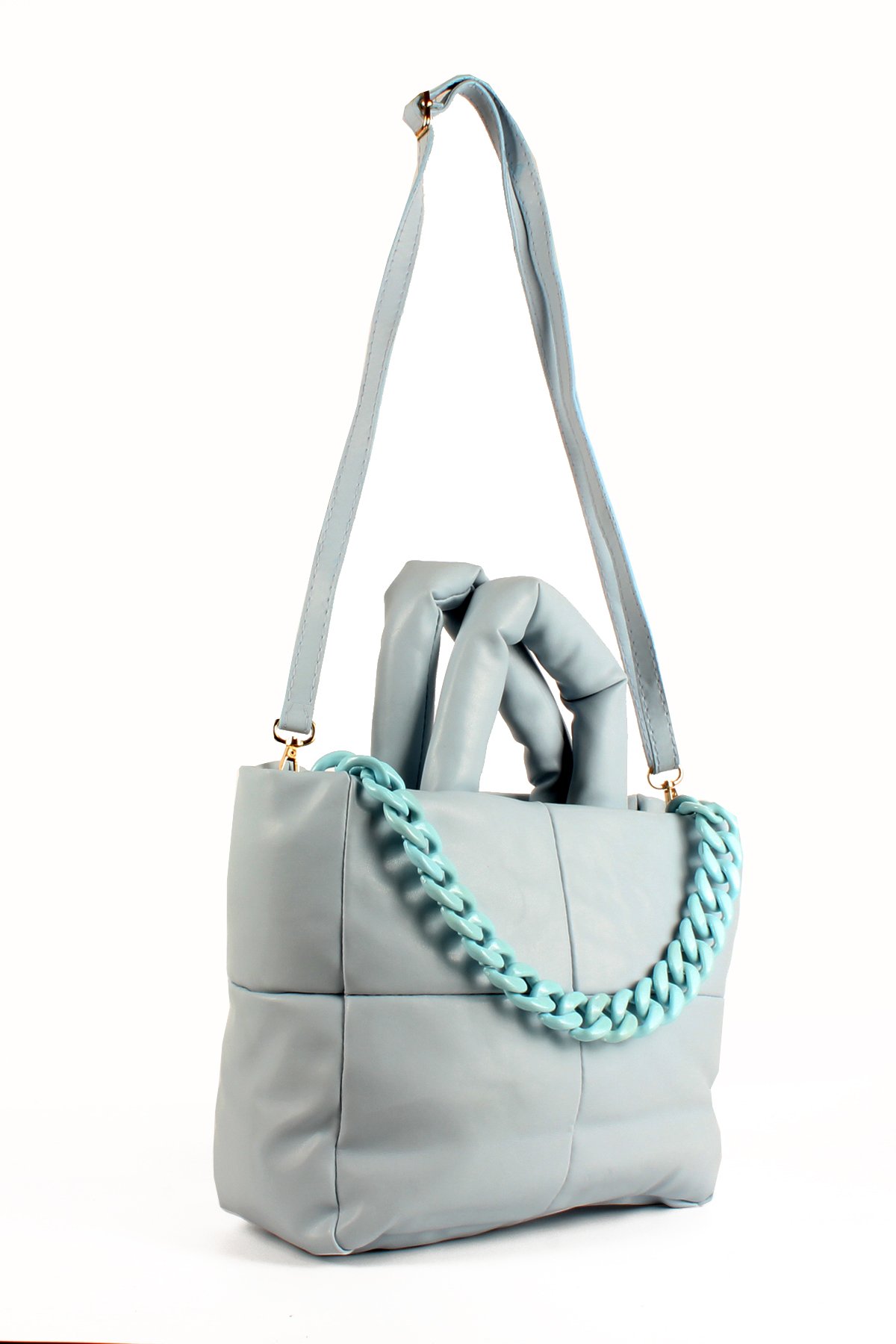 LWE1703-SyhTalhaLuwwe Bag'sKadın Zincir Detaylı Yumuşak Deri Kapitoneli Şişme Kol ve Omuz Çantası (1703)