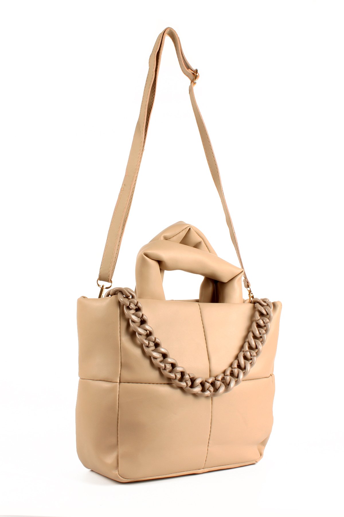 LWE1703-SyhTalhaLuwwe Bag'sKadın Zincir Detaylı Yumuşak Deri Kapitoneli Şişme Kol ve Omuz Çantası (1703)