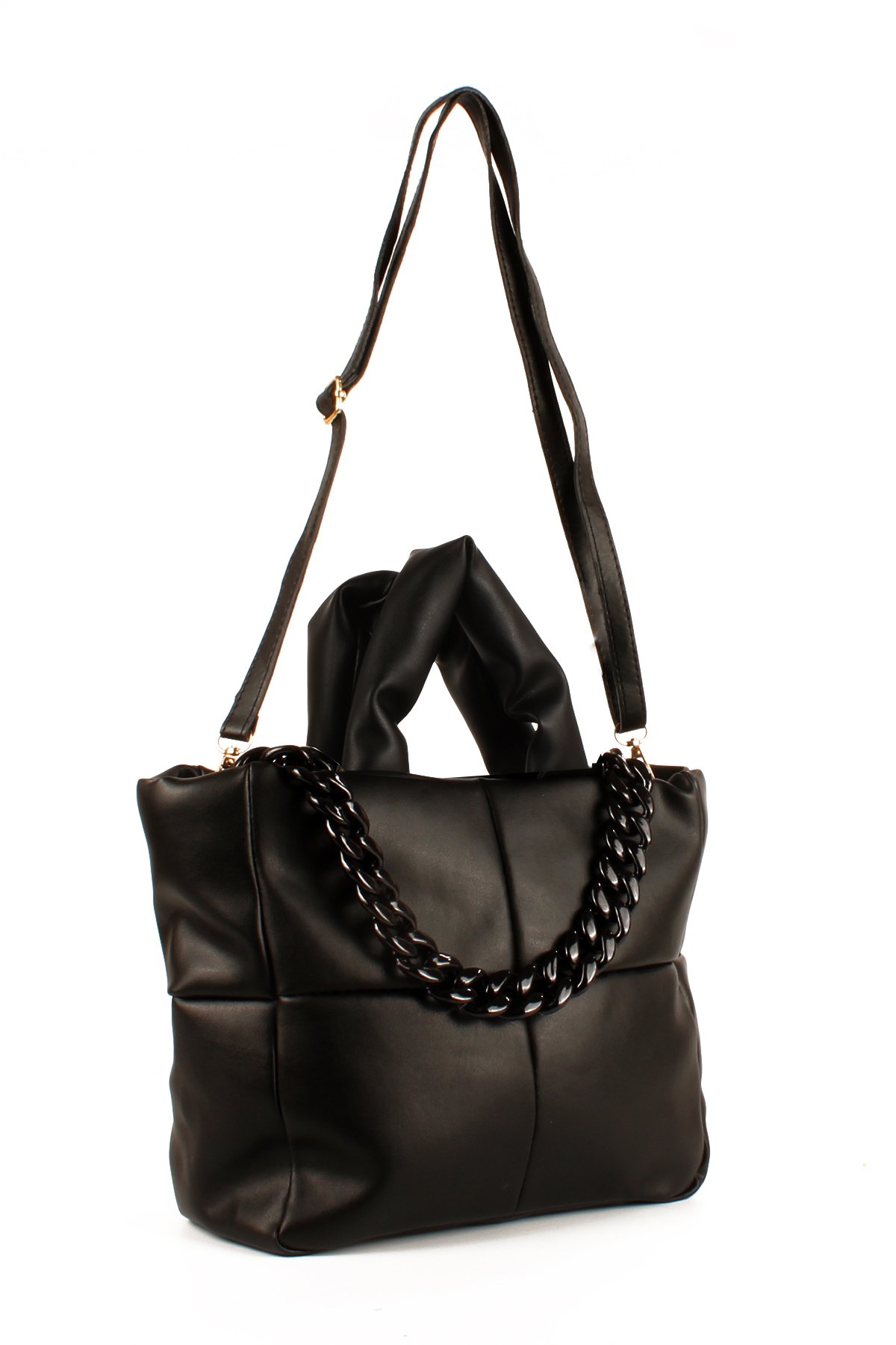 LWE1703-SyhTalhaLuwwe Bag'sKadın Zincir Detaylı Yumuşak Deri Kapitoneli Şişme Kol ve Omuz Çantası (1703)