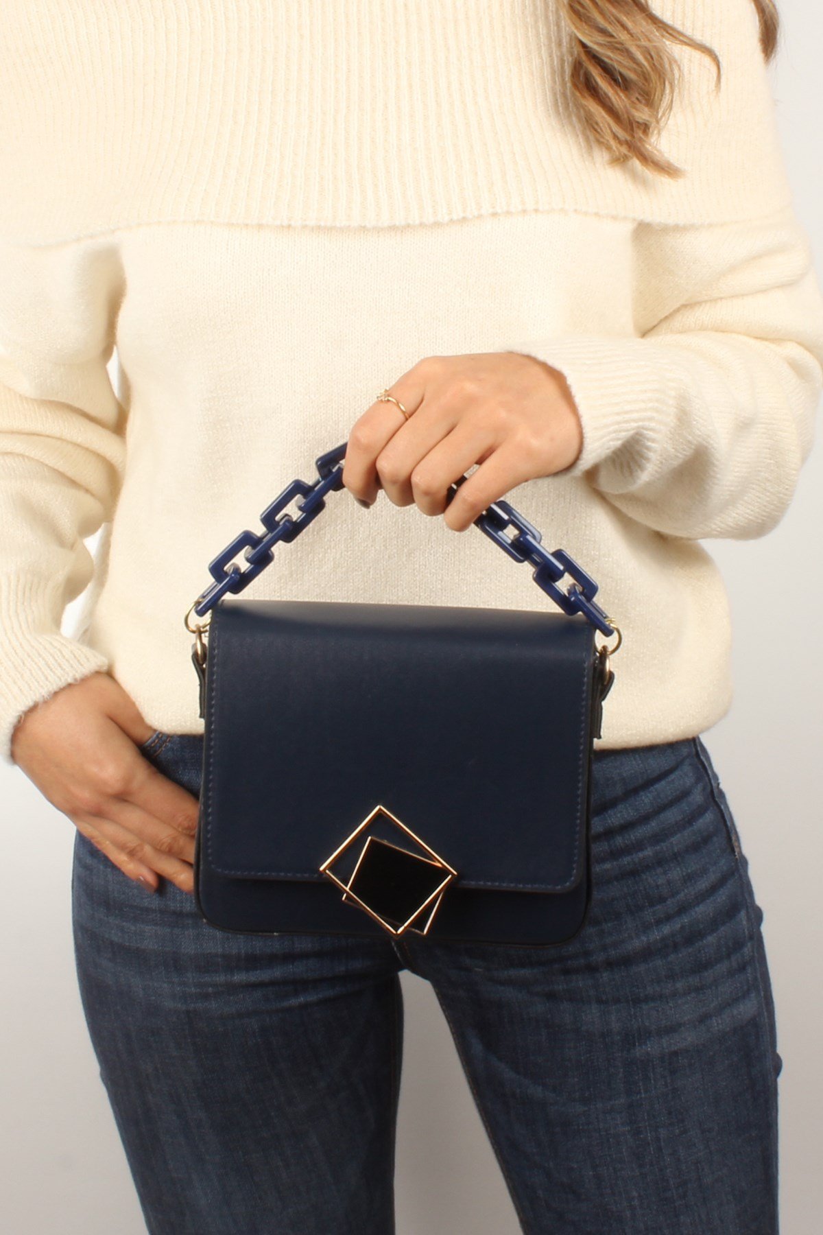 LWE20422-SLuwweLuwwe Bag'sKadın Zincir El Saplı Naturel Renk Kare El ve Omuz Çantası (20422)