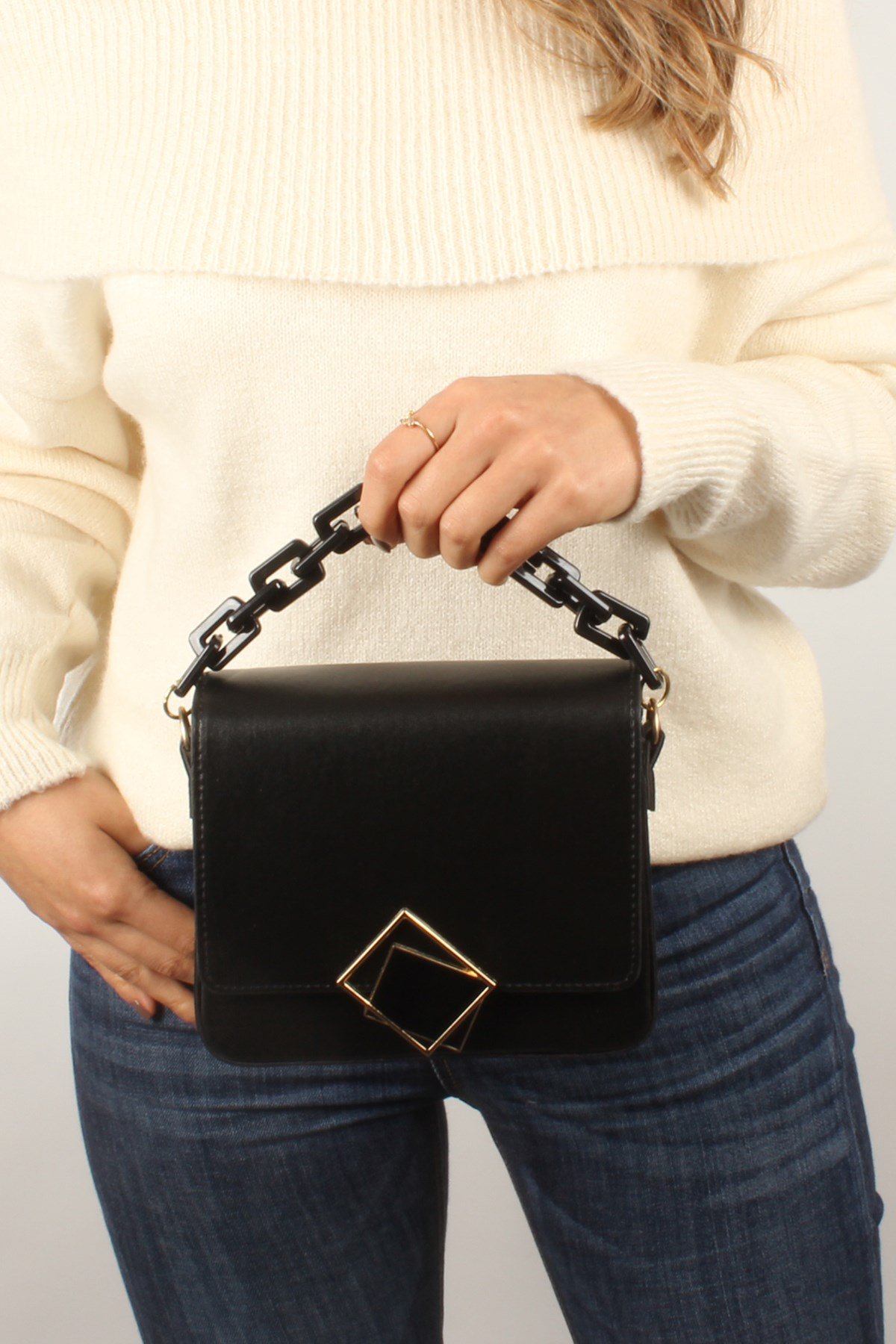 LWE20422-SLuwweLuwwe Bag'sKadın Zincir El Saplı Naturel Renk Kare El ve Omuz Çantası (20422)