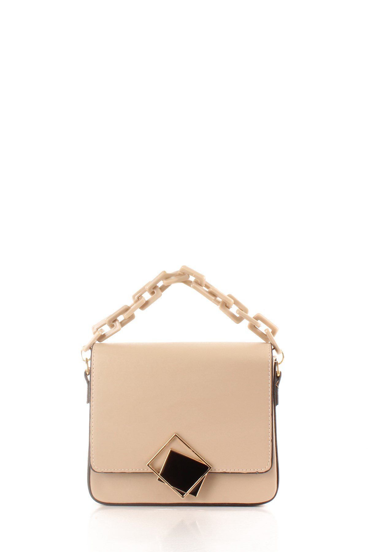 LWE20422-SLuwweLuwwe Bag'sKadın Zincir El Saplı Naturel Renk Kare El ve Omuz Çantası (20422)