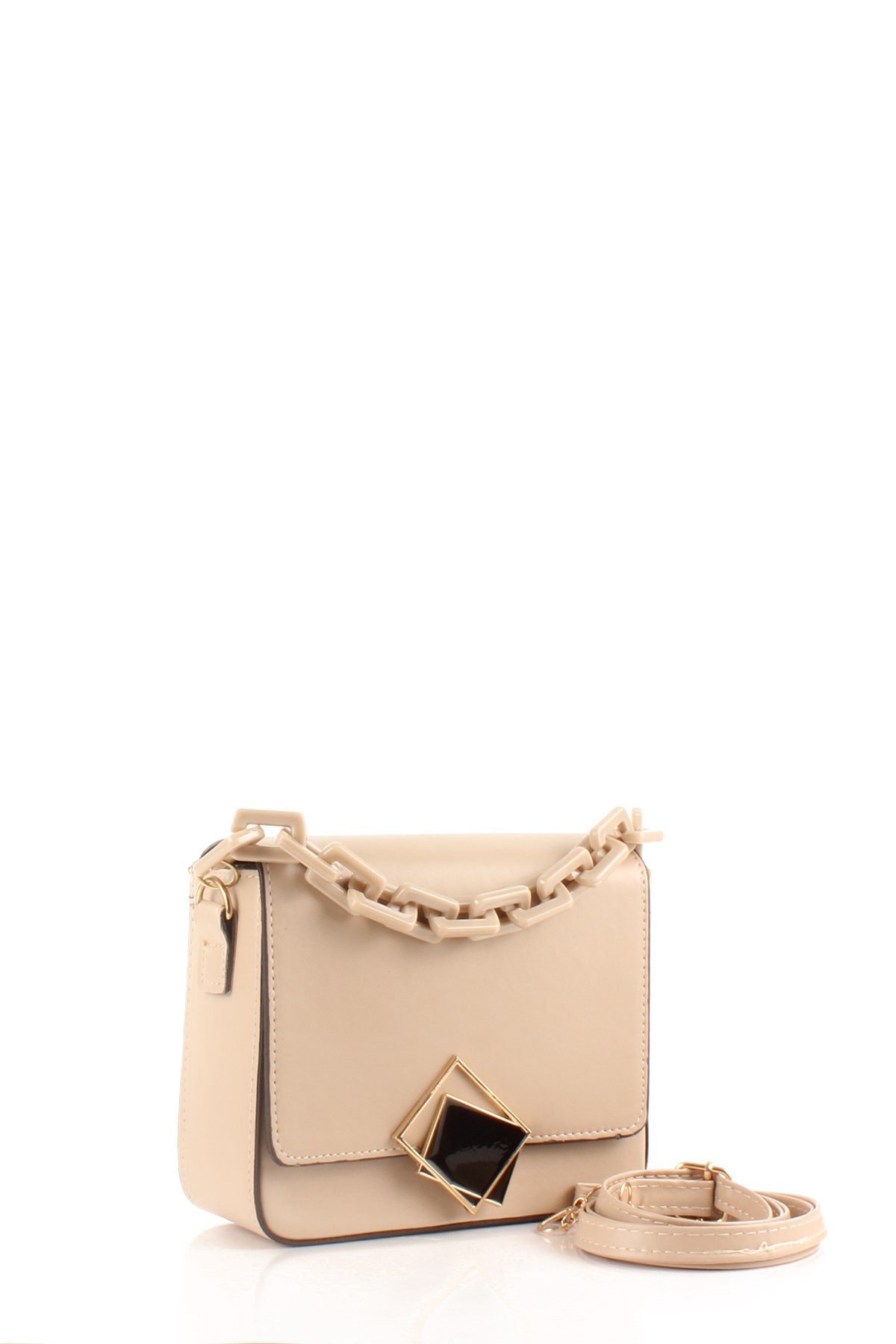 LWE20422-SLuwweLuwwe Bag'sKadın Zincir El Saplı Naturel Renk Kare El ve Omuz Çantası (20422)