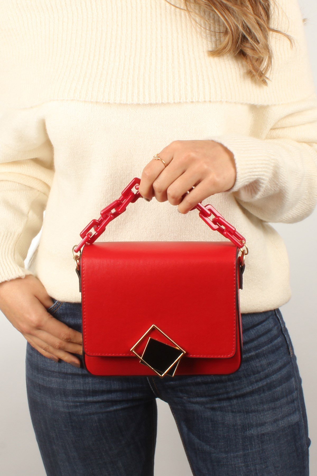 LWE20422-SLuwweLuwwe Bag'sKadın Zincir El Saplı Naturel Renk Kare El ve Omuz Çantası (20422)