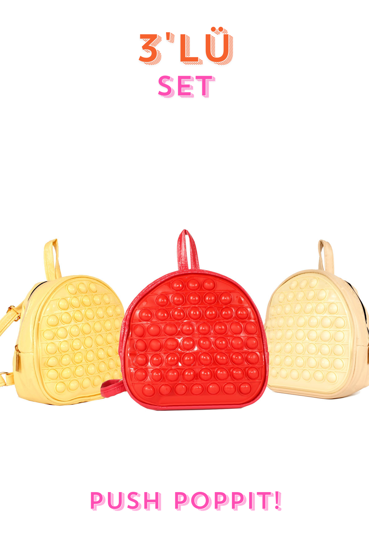 MKR60658-Kar.AsoTalhaLuwwe Bag'sUnisex Çocuk 3'lü Çanta Set-Pop It Bubble Oyuncak Kreş Anaokulu Sırt Çantası 20x20cm 54 Baloncuklu