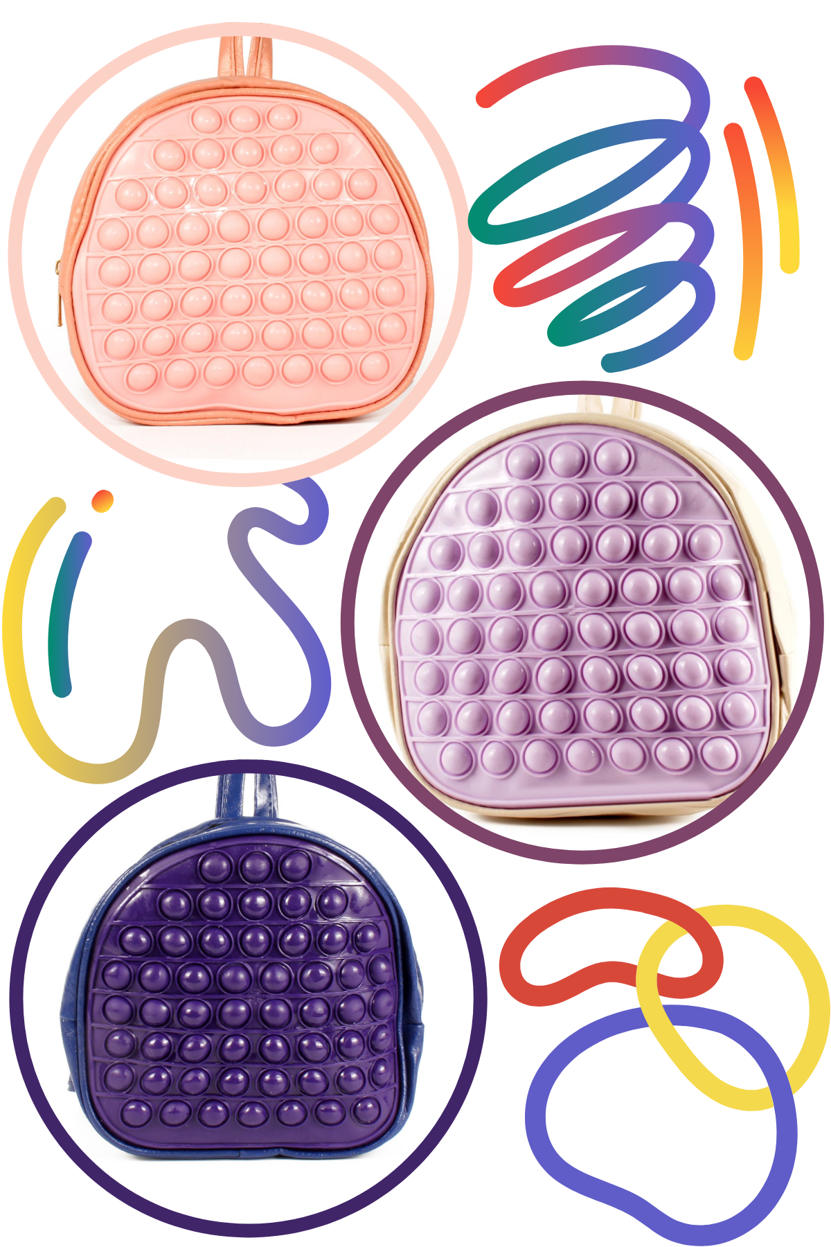 MKR60658-Kar.AsoTalhaLuwwe Bag'sUnisex Çocuk 3'lü Çanta Set-Pop It Bubble Oyuncak Kreş Anaokulu Sırt Çantası 20x20cm 54 Baloncuklu