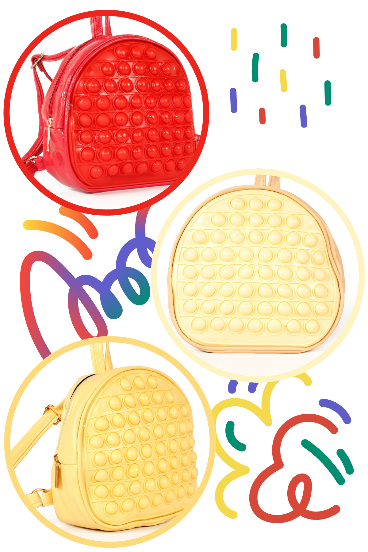 MKR60658-Kar.AsoTalhaLuwwe Bag'sUnisex Çocuk 3'lü Çanta Set-Pop It Bubble Oyuncak Kreş Anaokulu Sırt Çantası 20x20cm 54 Baloncuklu