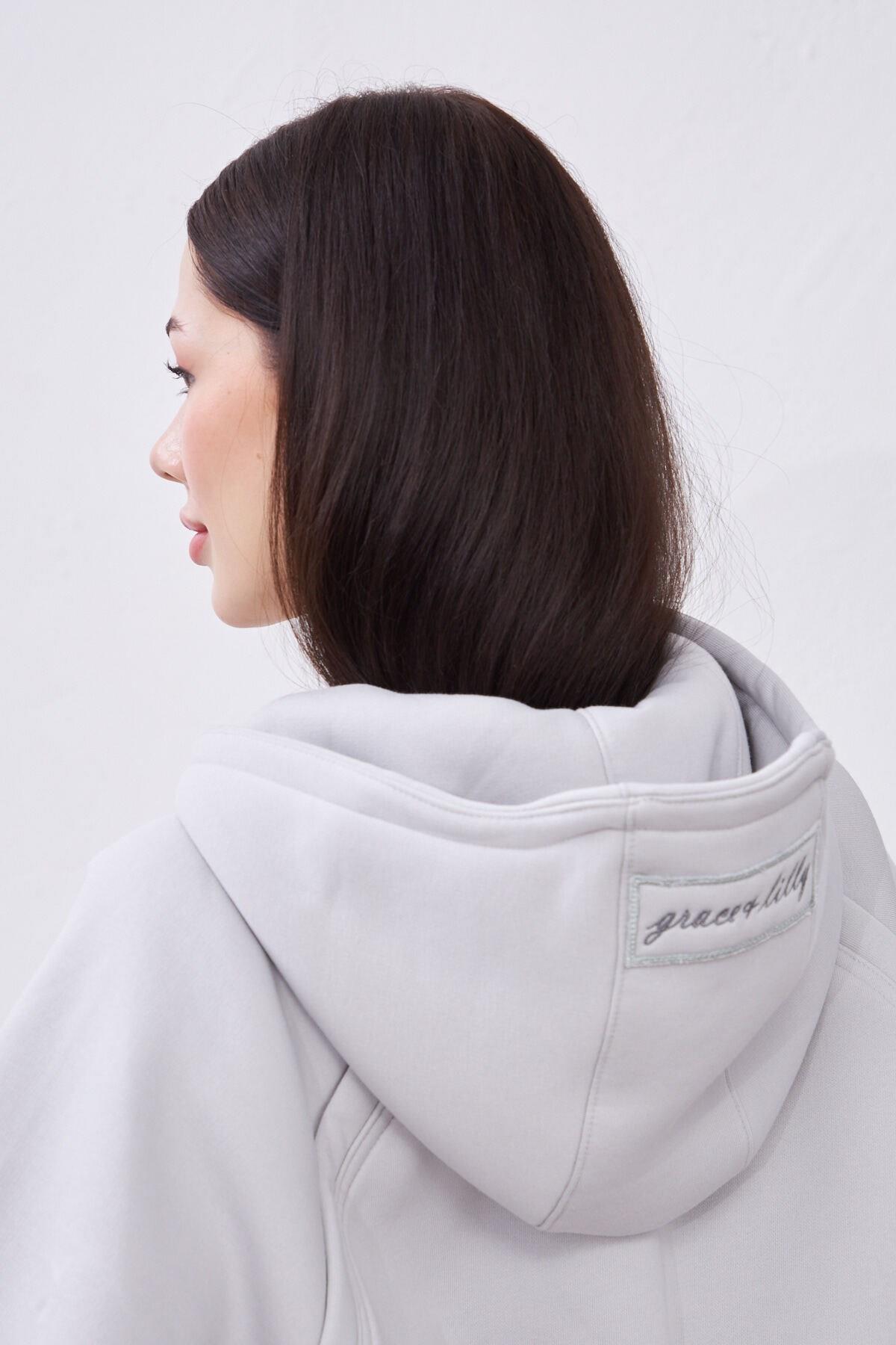 Agnes Gri Oversize Pamuklu Kapşonlu Hodie Sweatshirt ve Jogger Eşofman Takım