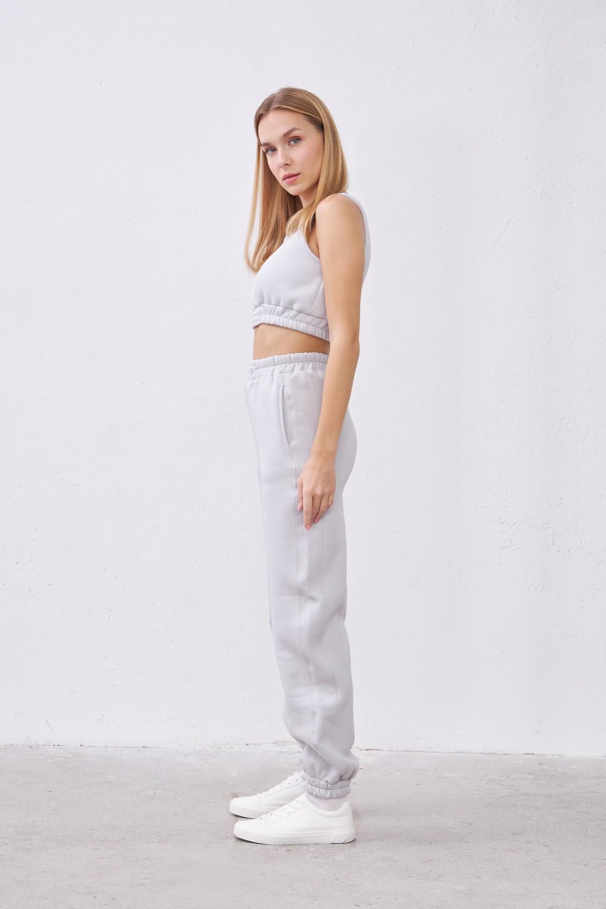 Agnes Gri Oversize Pamuklu Kapşonlu Hodie Sweatshirt ve Jogger Eşofman Takım