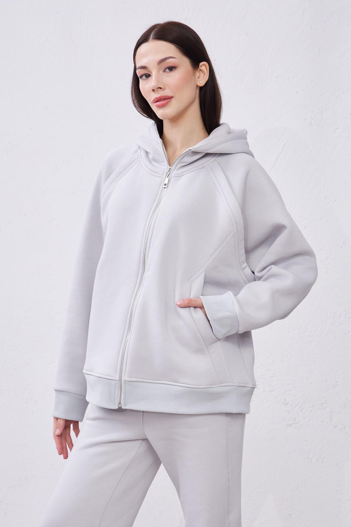 Agnes Gri Oversize Pamuklu Kapşonlu Hodie Sweatshirt ve Jogger Eşofman Takım