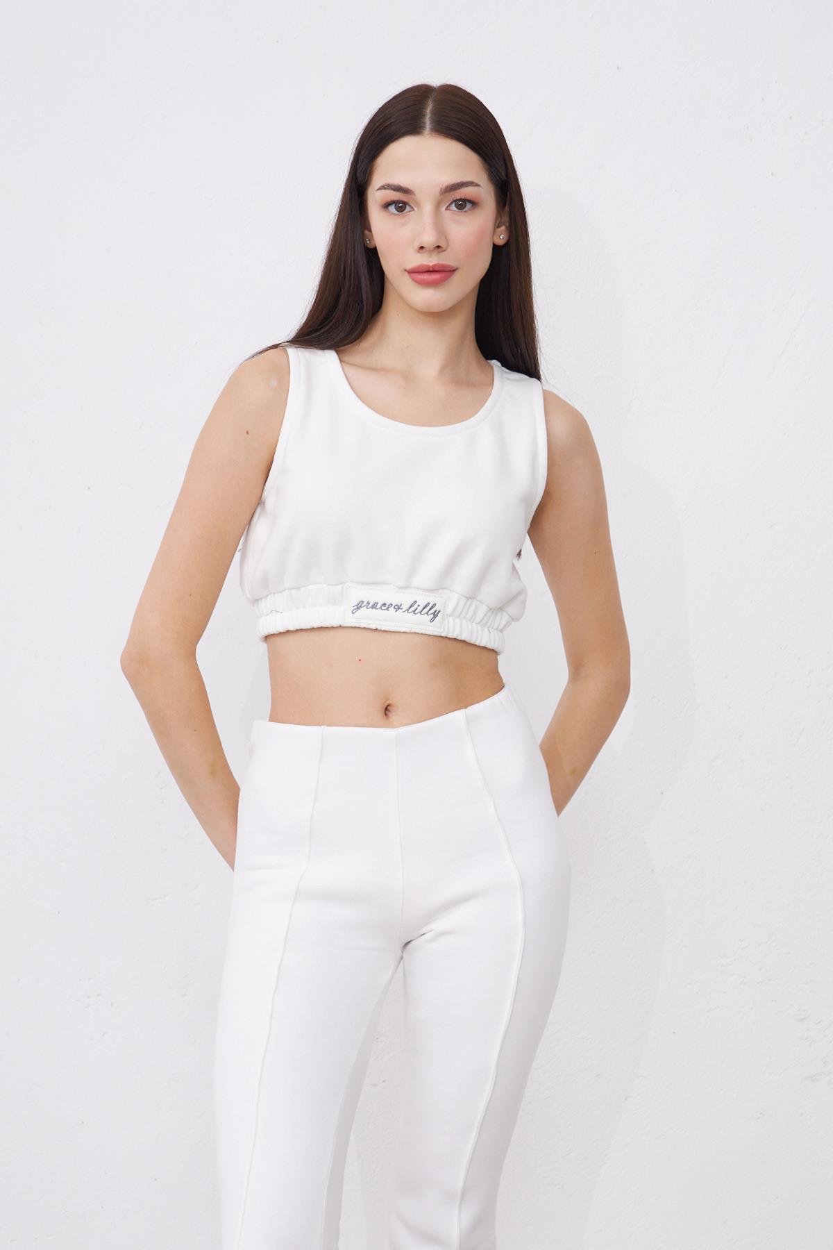 Kylie Beyaz Oversize Pamuklu Kapşonlu Hodie Sweatshirt ve Jogger Eşofman Takım