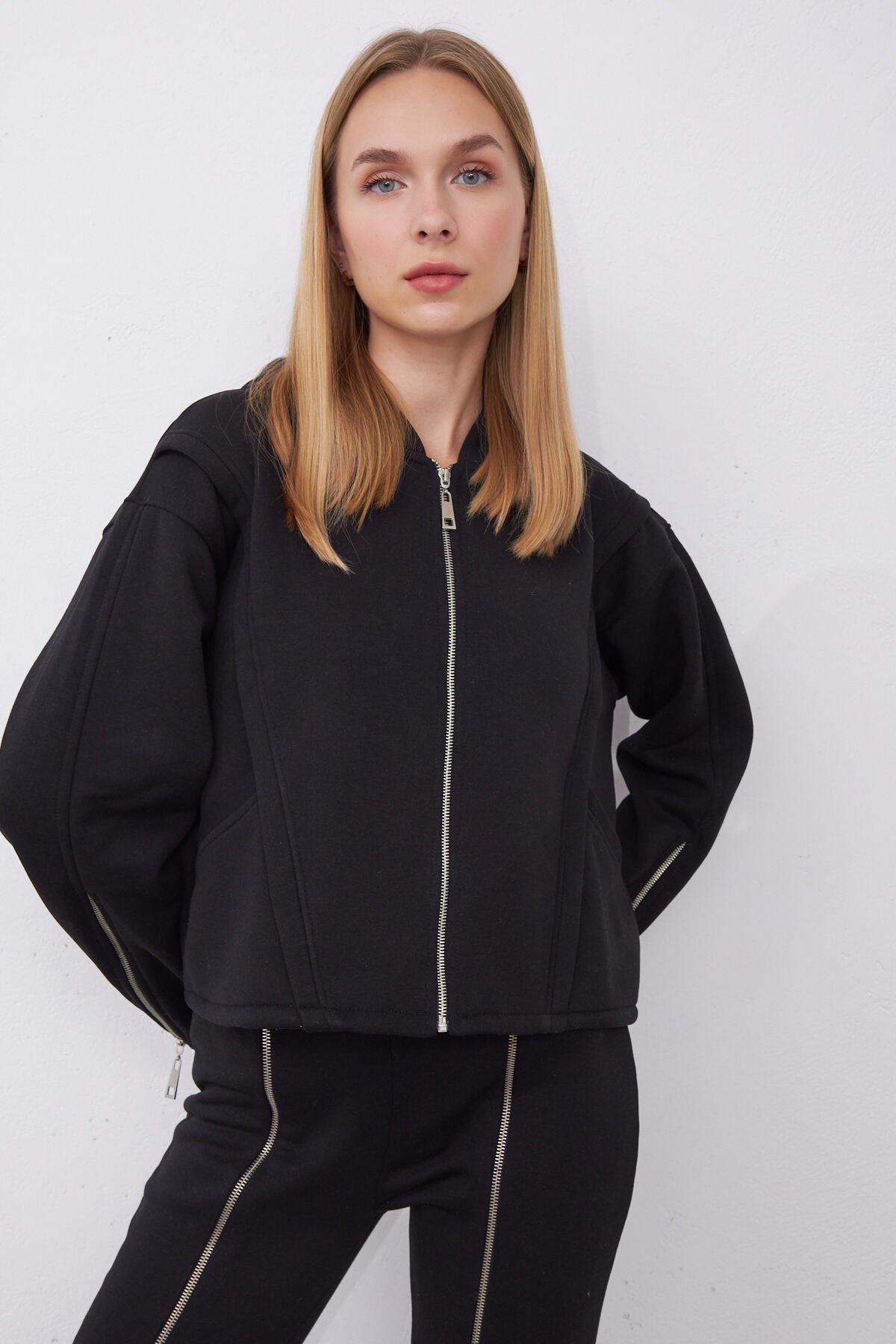 Kylie Siyah Oversize Pamuklu Kapşonlu Hodie Sweatshirt ve Jogger Eşofman Takım