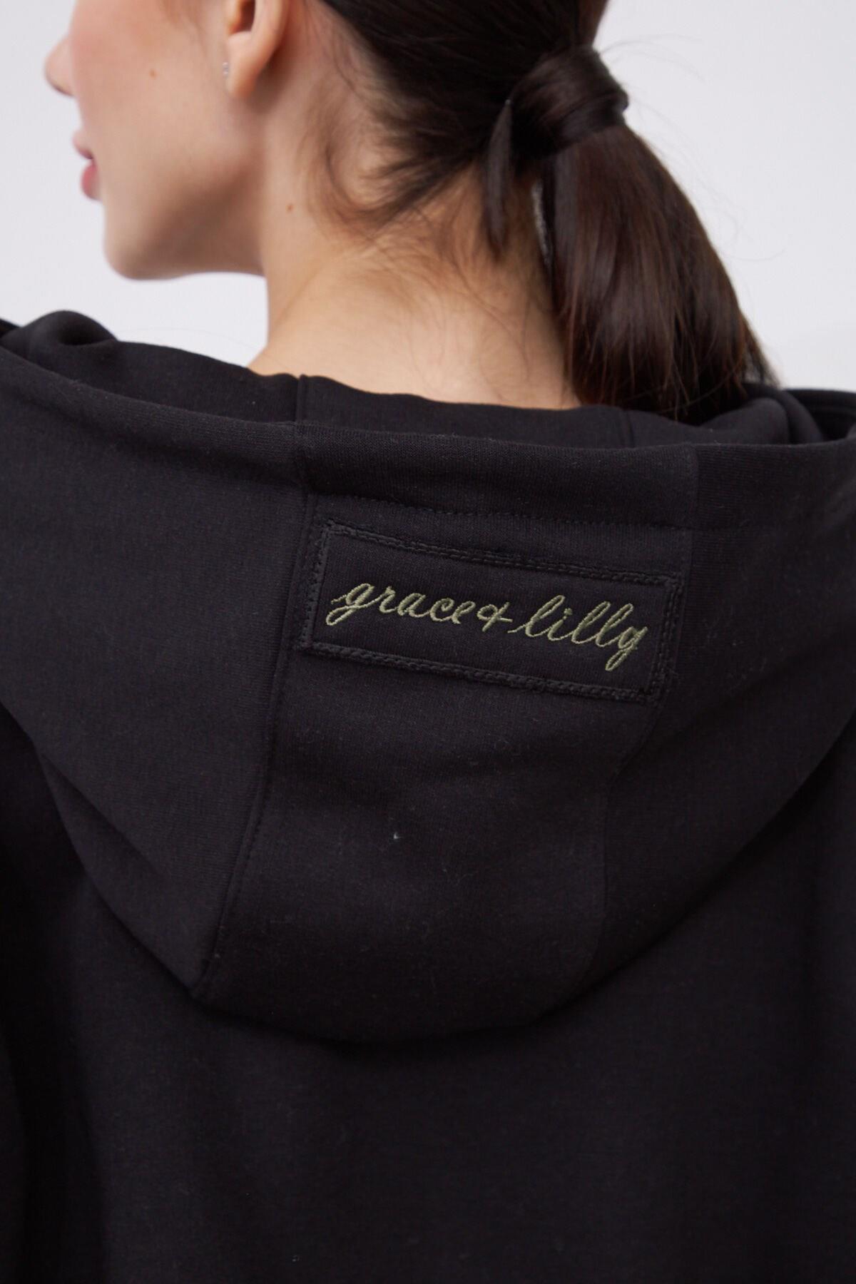 Kylie Siyah Oversize Pamuklu Kapşonlu Hodie Sweatshirt ve Jogger Eşofman Takım