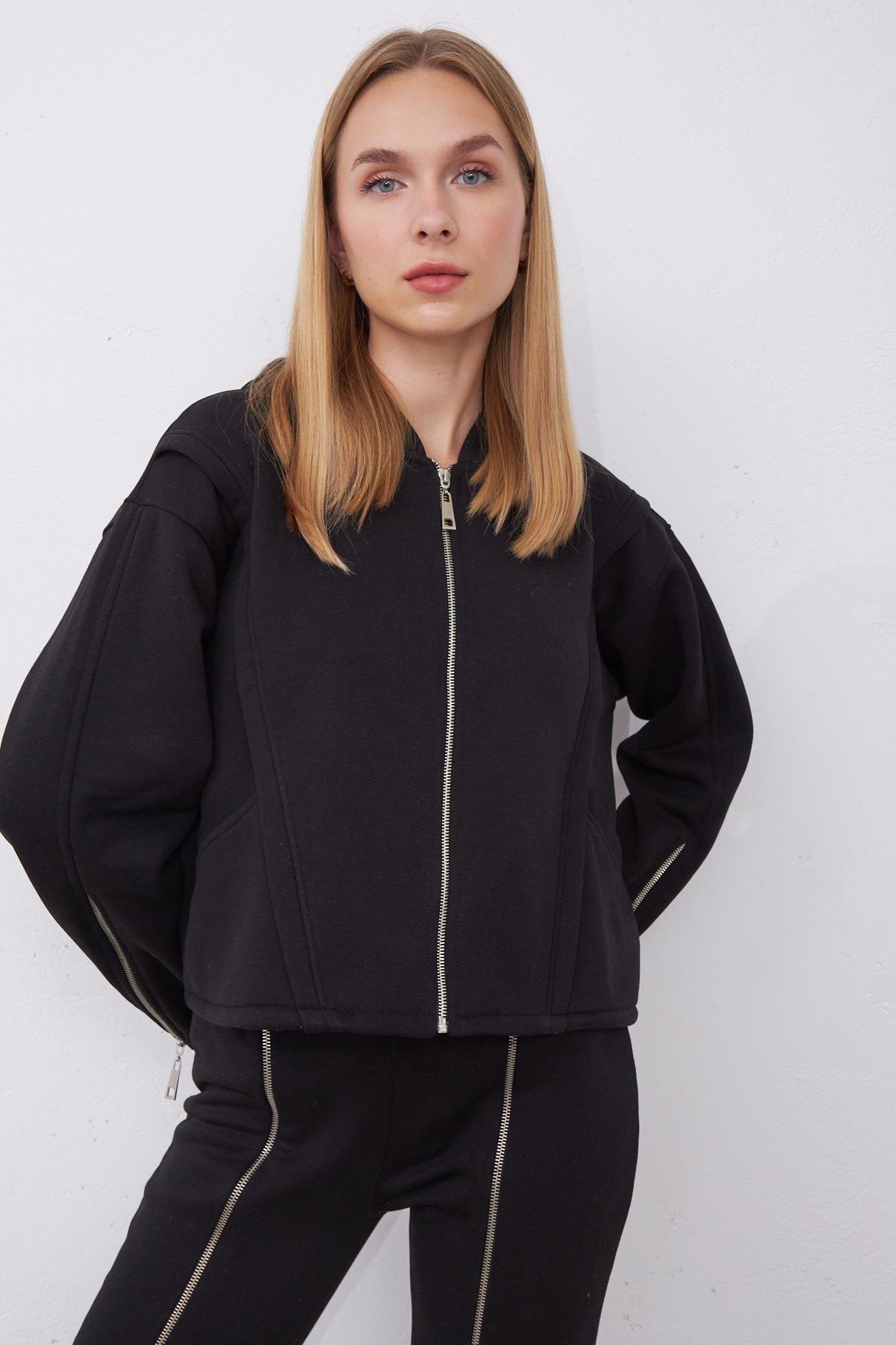 Kylie Siyah Oversize Pamuklu Kapşonlu Hodie Sweatshirt ve Jogger Eşofman Takım