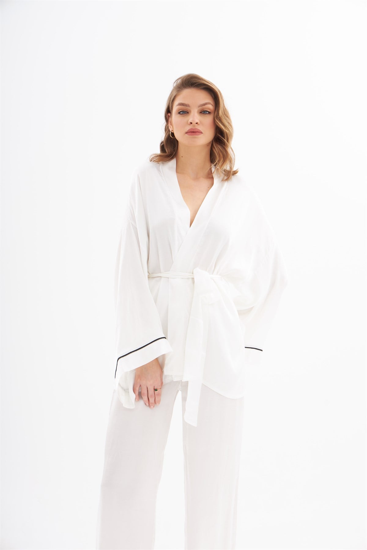Violet Krem İpek Saten Pijama Takımı