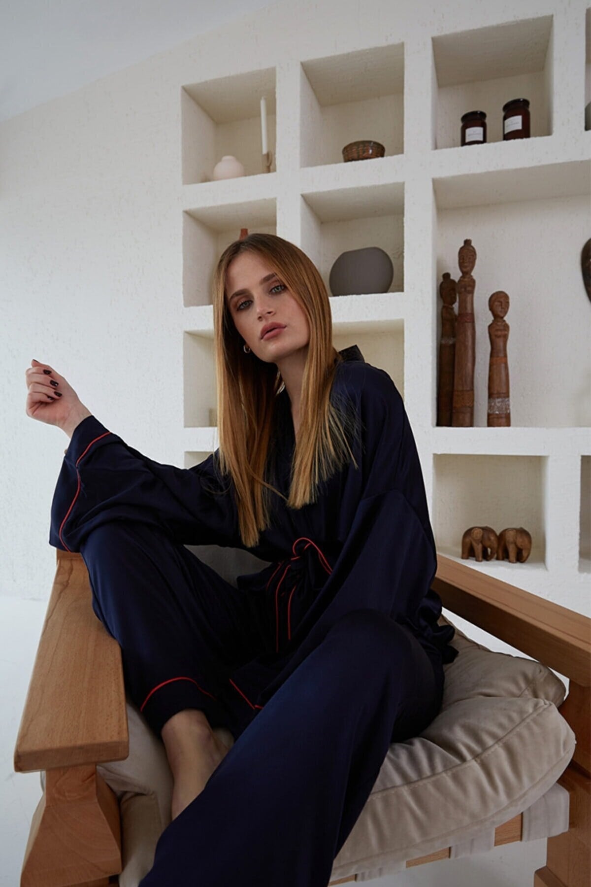 Violet Lacivert Saten Pijama Takımı