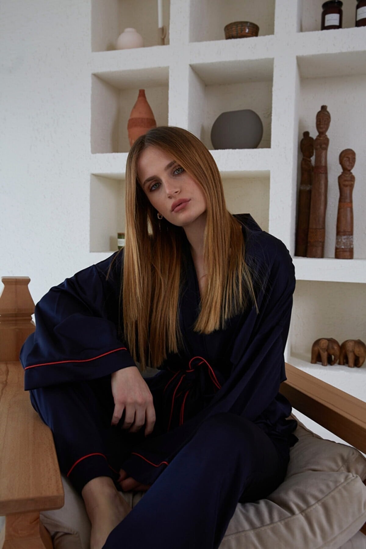 Violet Lacivert Saten Pijama Takımı