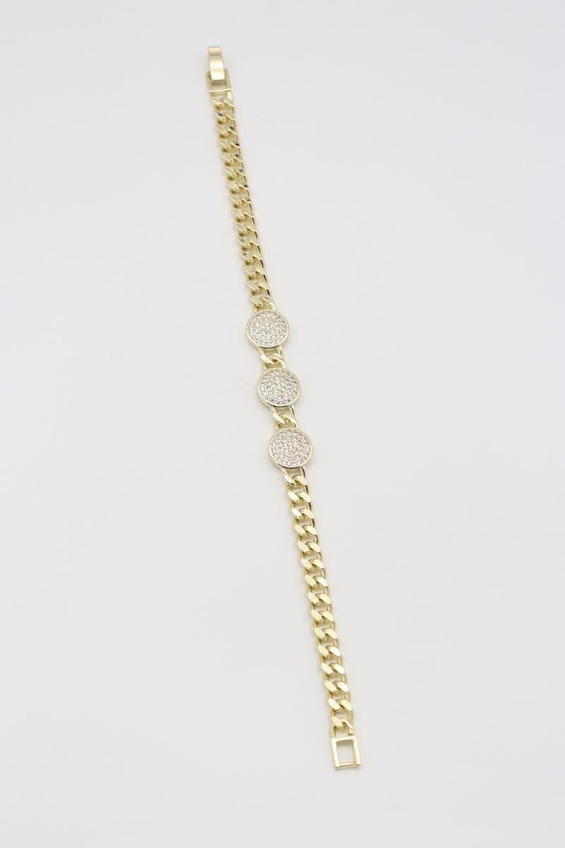 3 SIRALI YUVARLAK ZİRKON TAŞLI 14K GOLD BİLEKLİK