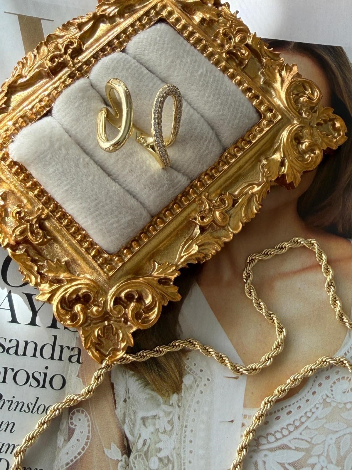 ÖZEL SERİ GEOMETRİK DESEN ZİRKON TAŞLI AYARLANABİLİR GOLD YÜZÜK