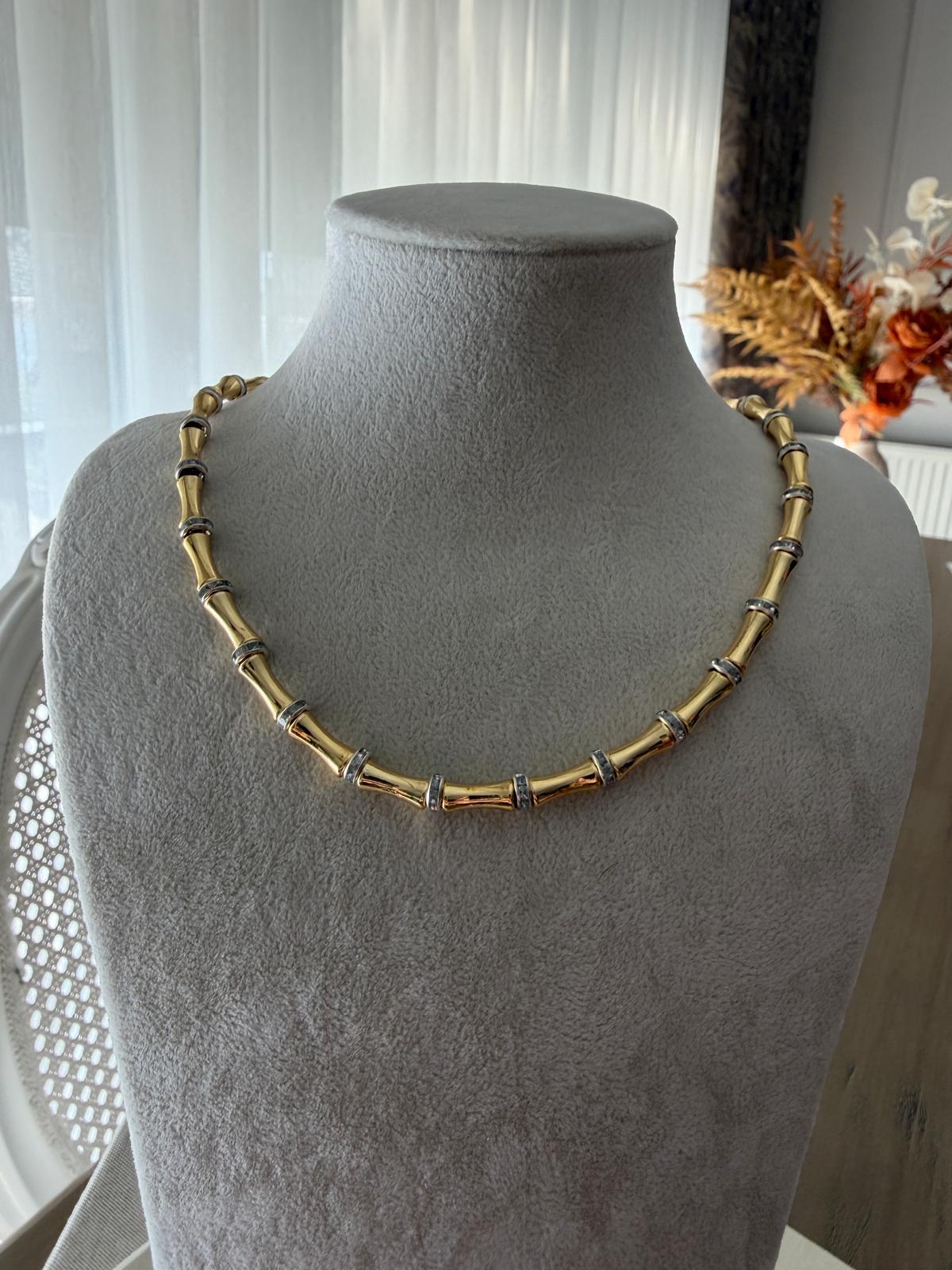 ÖZEL SERİ GOLD BORU PLAKA MODEL TAŞ DETAY KOLYE