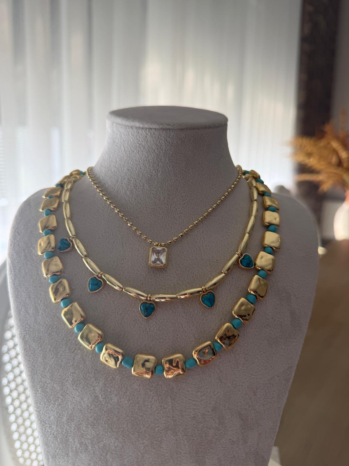 ÖZEL SERİ MAVİ TAŞLI KALP MODEL KOLYE