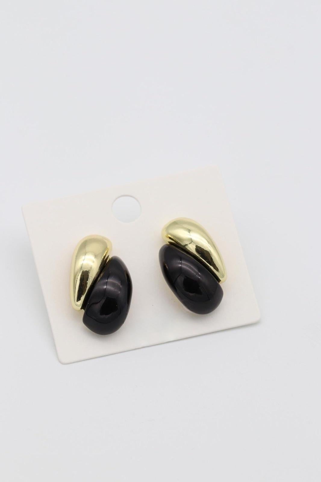 SİYAH TAŞ DETAY OVAL GOLD KÜPE