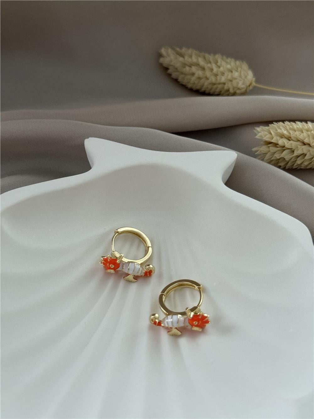 Mineli Deniz Atı Figürlü Gold Özel Seri Mini Halka Küpe