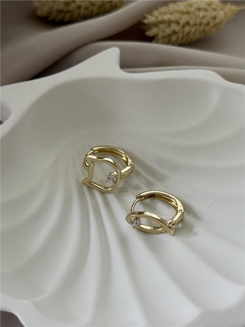 Özel Seri Kedi Ve Balık Model Minimal Halka Küpe