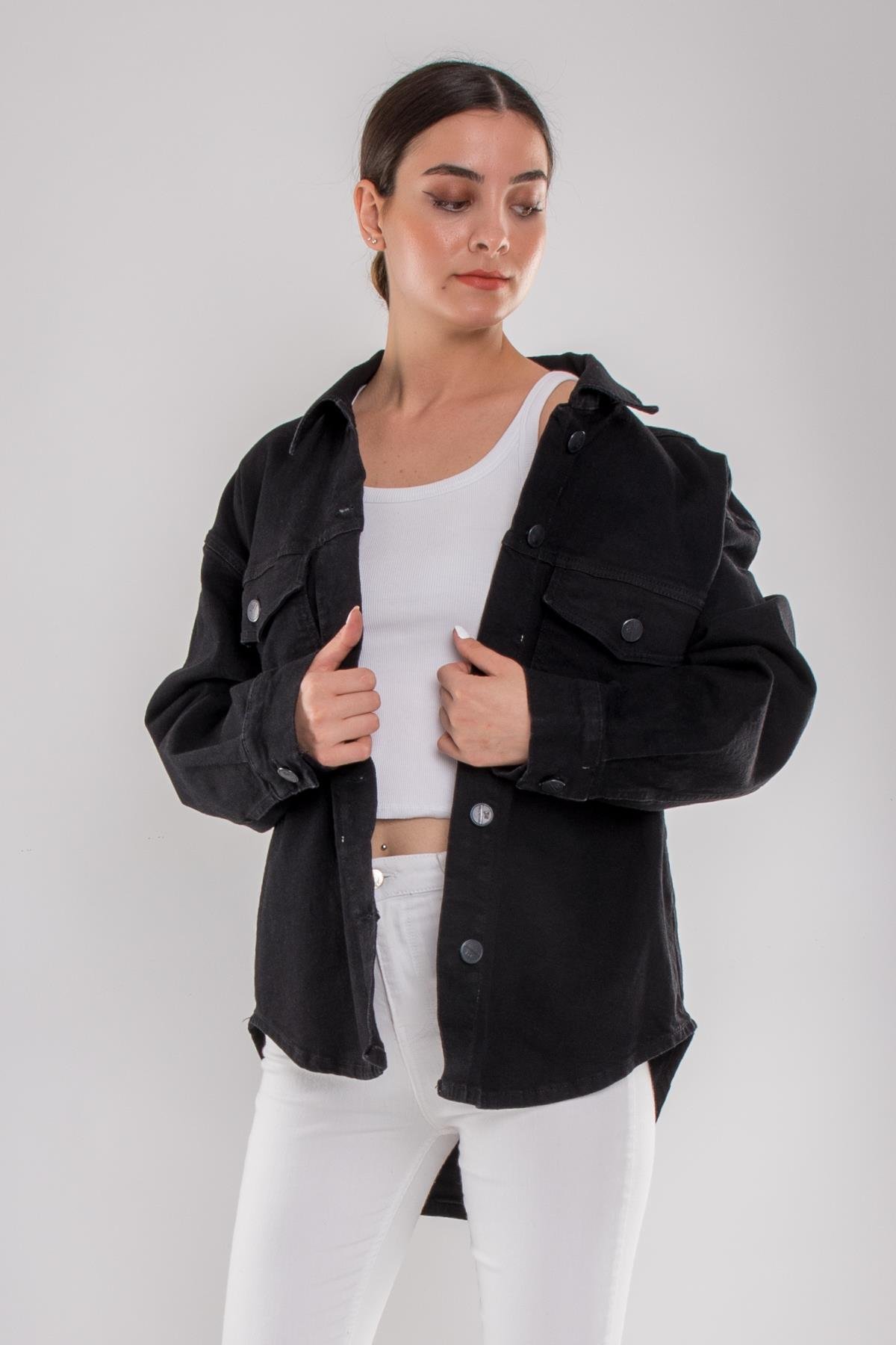 055 Pamuklu Kadın Kot Gömlek Ceket