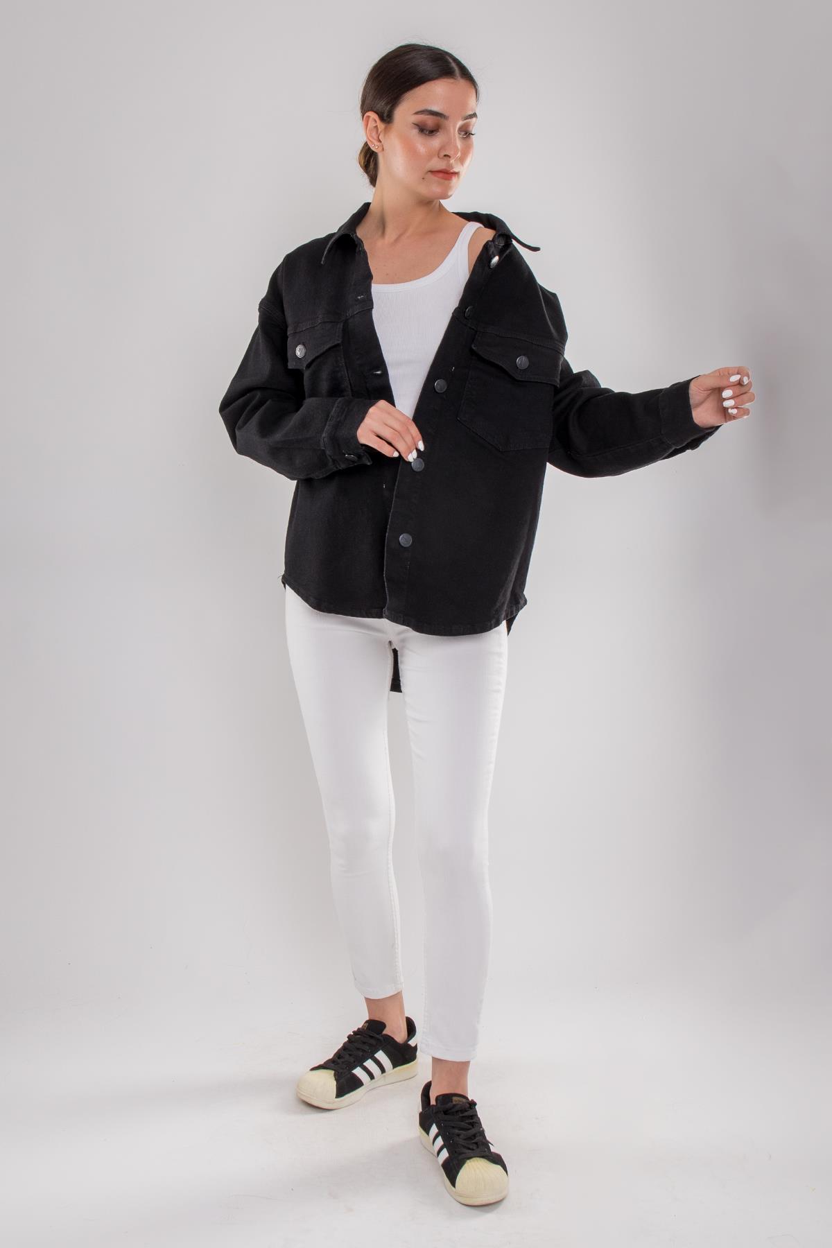 055 Pamuklu Kadın Kot Gömlek Ceket