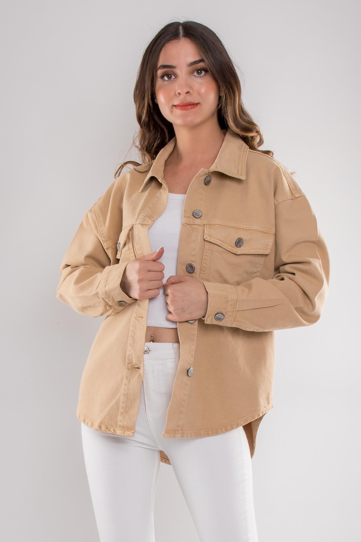 055 Pamuklu Kadın Kot Gömlek Ceket