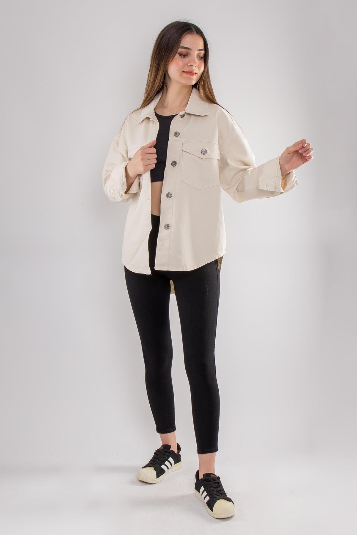 055 Pamuklu Kadın Kot Gömlek Ceket