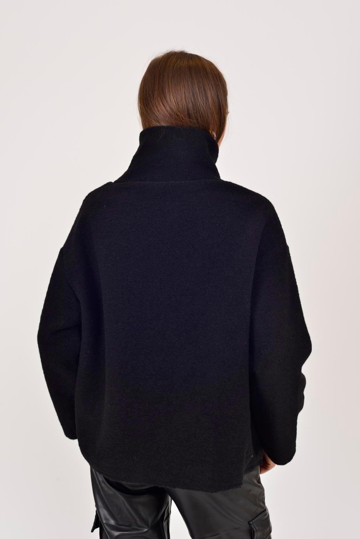 08023 Düz Desen Düğmeli Keçe Kaban