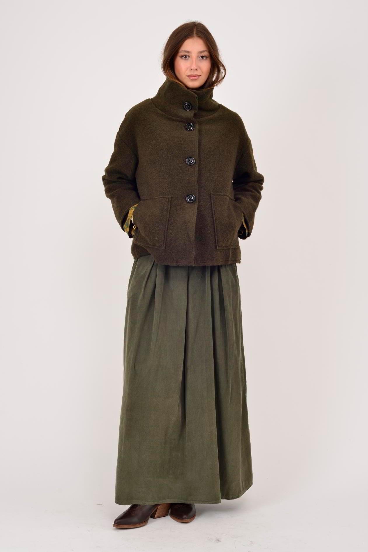 08023 Düz Desen Düğmeli Keçe Kaban