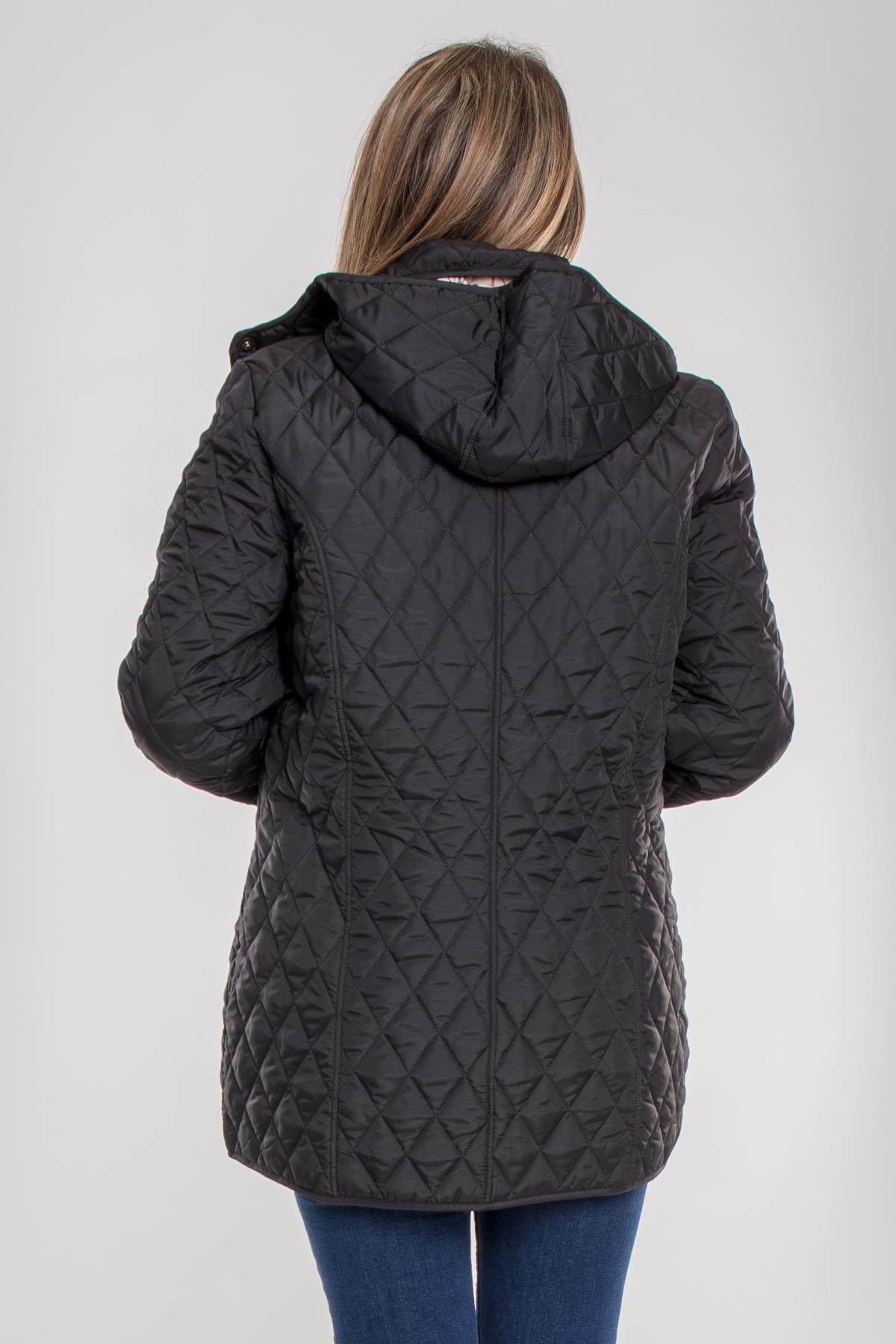 1004 Büyük Beden Kapitone Cep Fermuarlı Kapüşonlu Kadın Trençkot