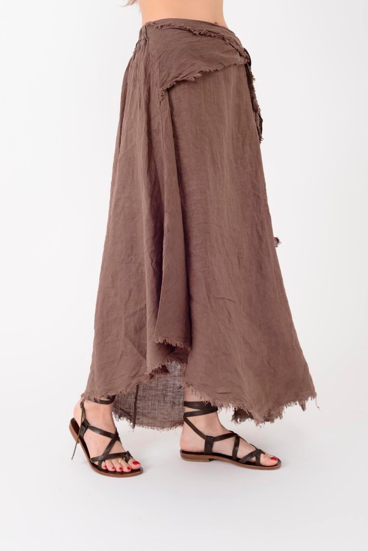 1013 Tokalı Kemerli Saçak Detay Düz Desen Keten Etek