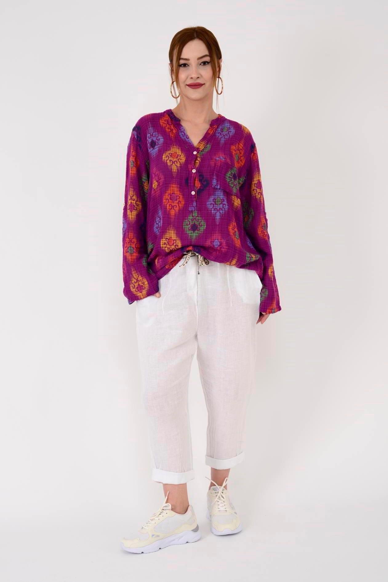 10156H Düz Desen Kemer Detaylı Keten Pantolon