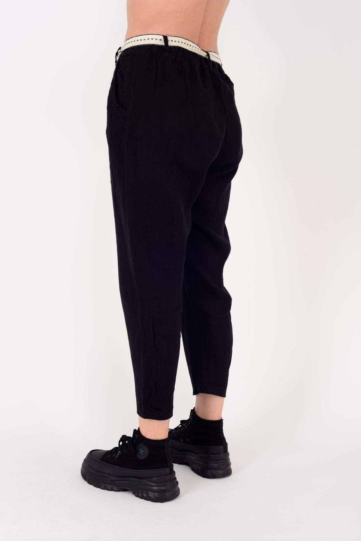 10156H Düz Desen Kemer Detaylı Keten Pantolon