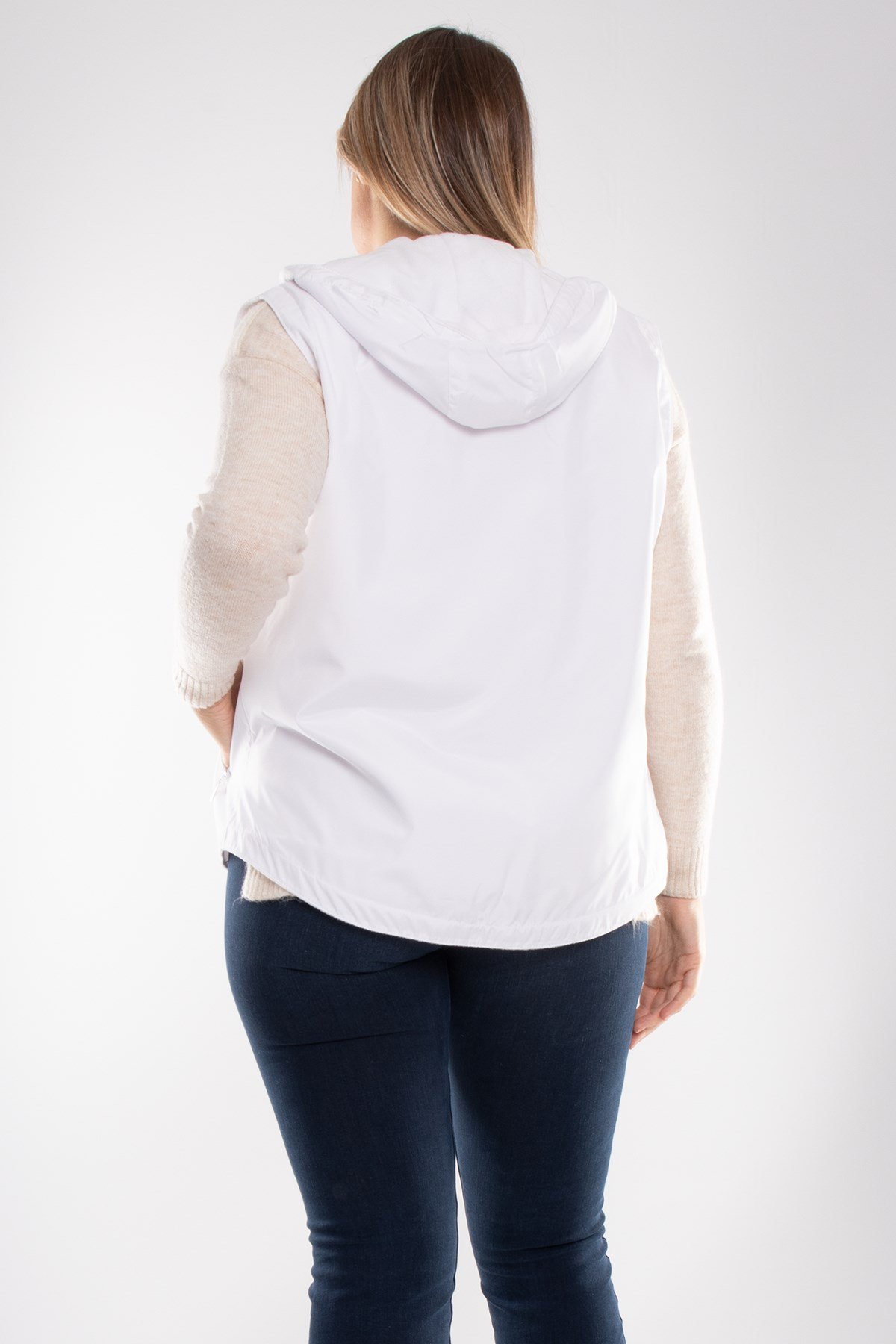 1024 Büyük Beden İçi Polar Kapşonlu Kadın Yelek