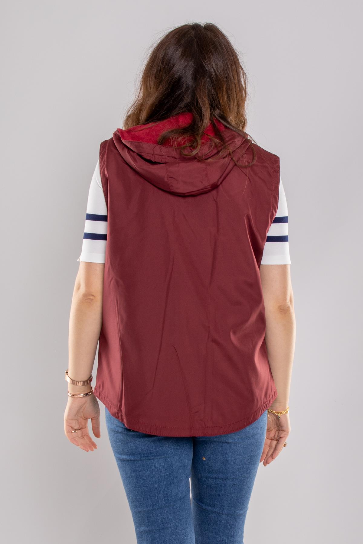 1024 Büyük Beden İçi Polar Kapşonlu Kadın Yelek