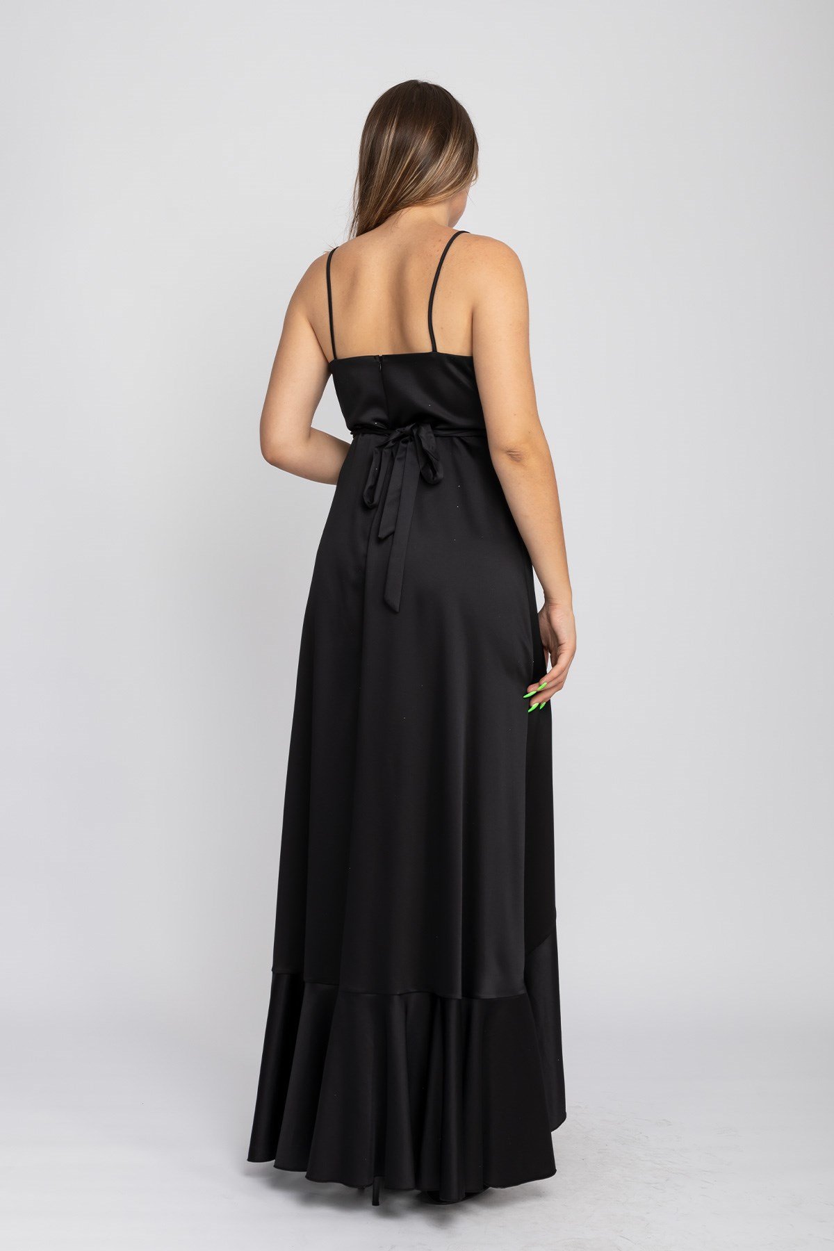 1026 Büyükbeden Saten Eteği Katkat Uzun Abiye Elbise