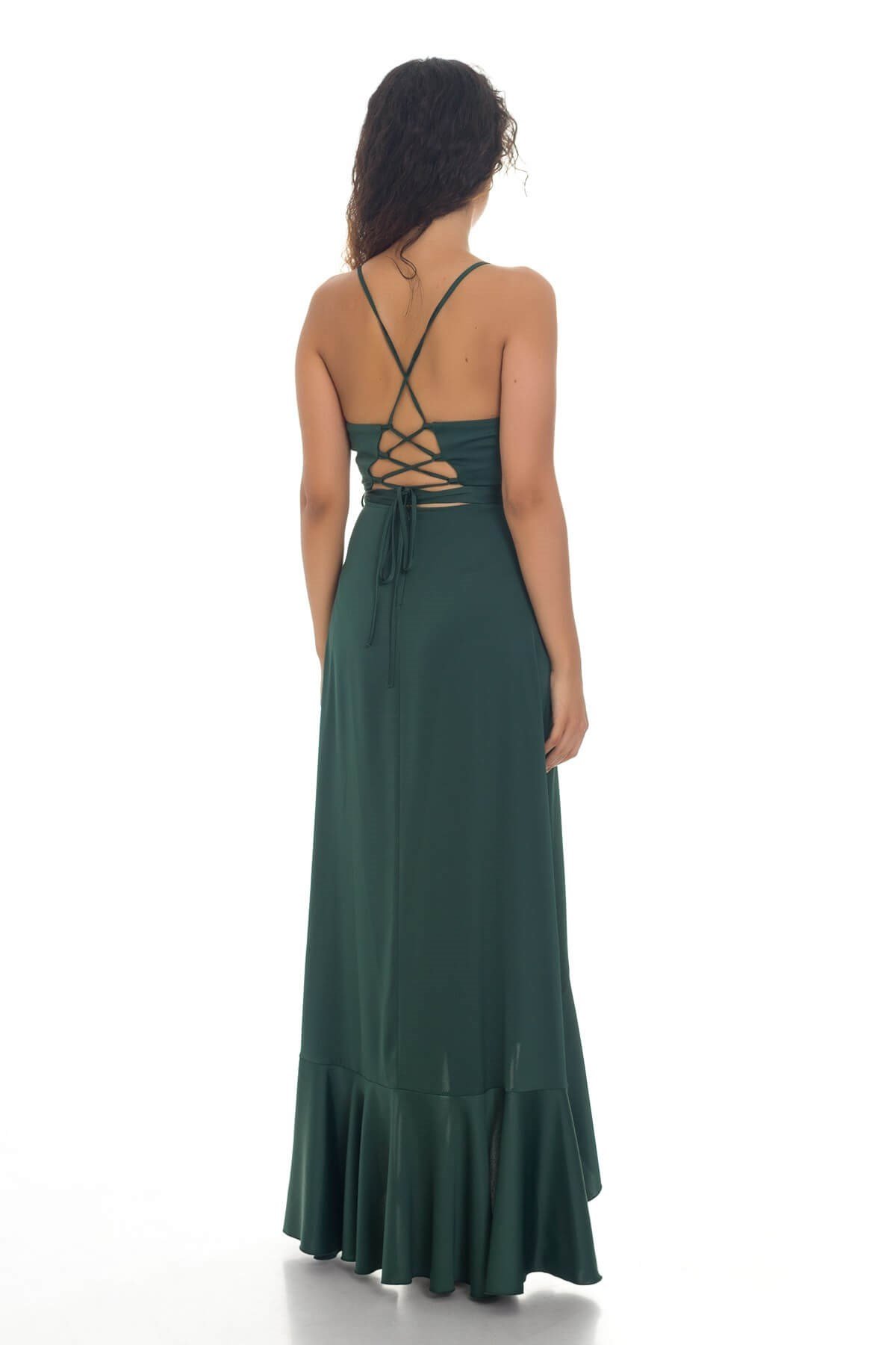 1026 KB Saten Eteği Katkat Uzun Elbise