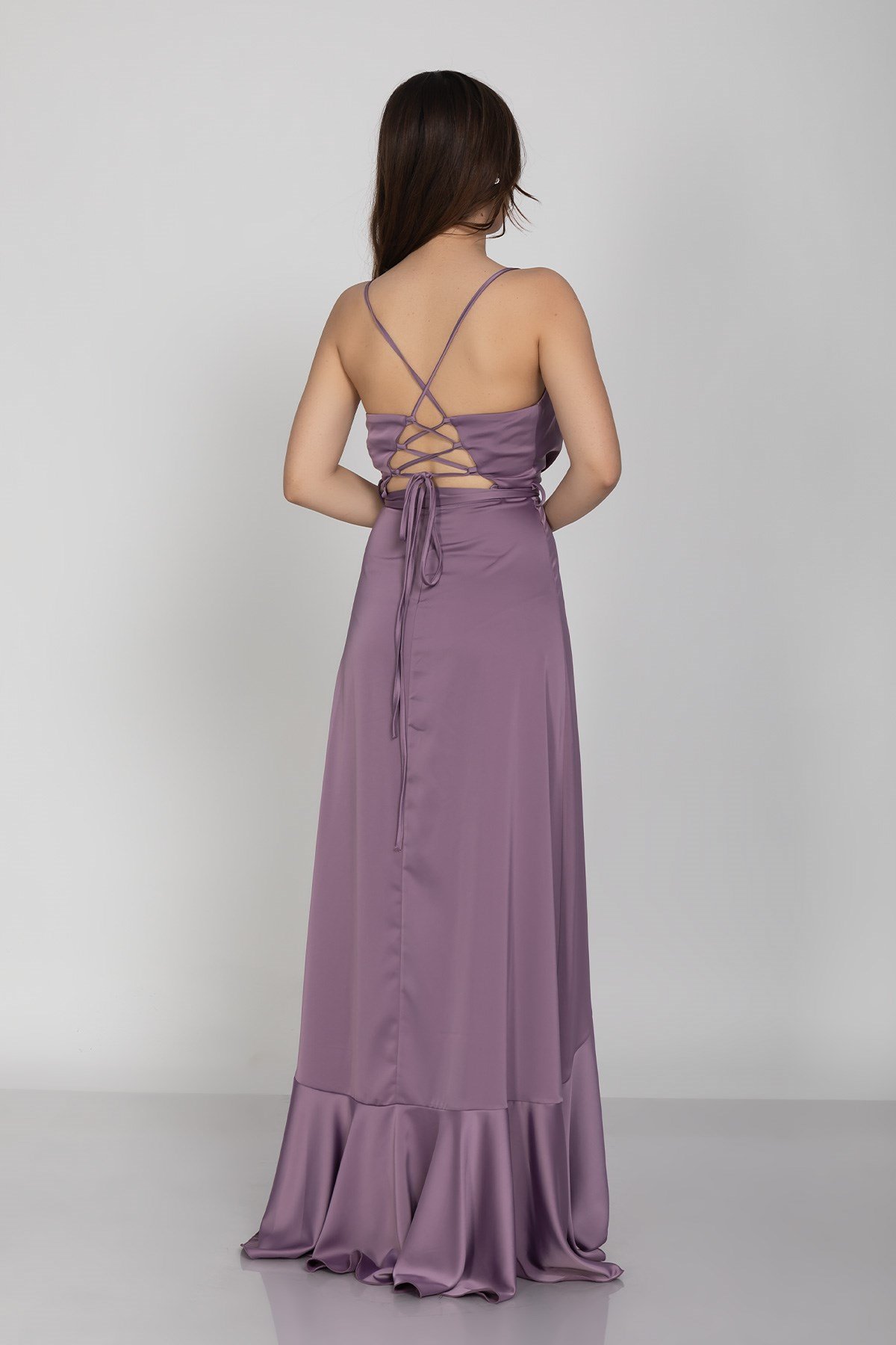 1026 KB Saten Eteği Katkat Uzun Elbise